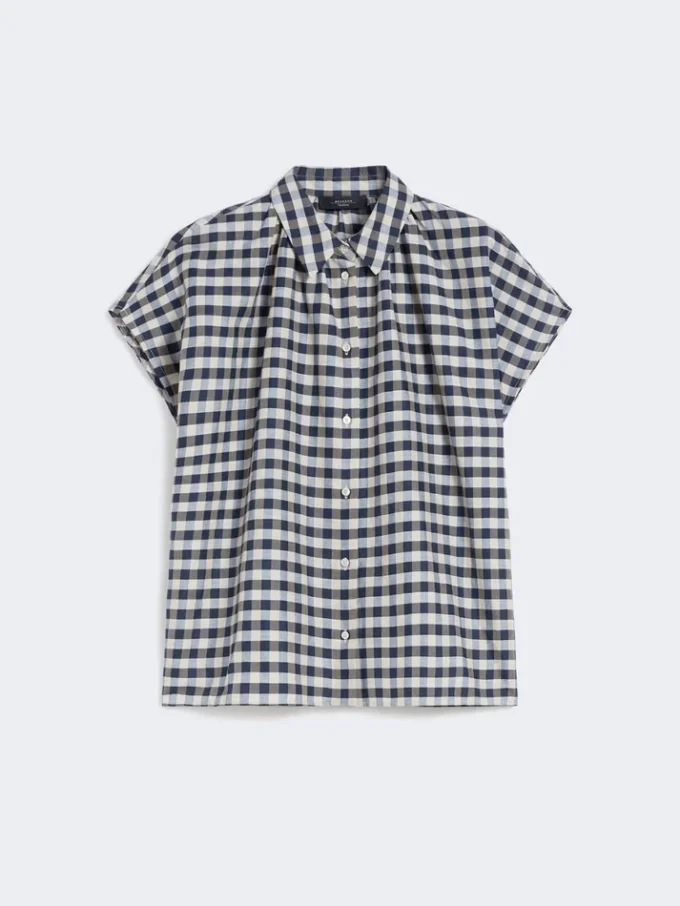 Cotton and ramie batavia shirt, navy