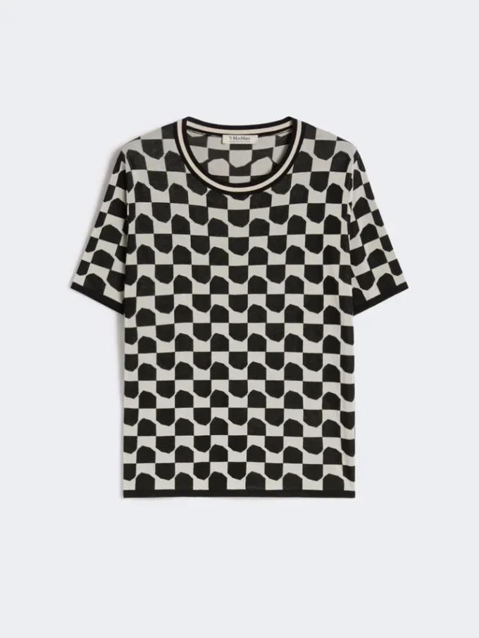 Cotton and viscose jacquard jumper, black Cotton and viscose jacquard jumper, black