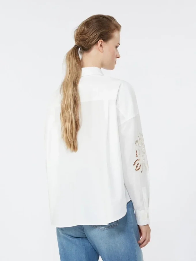 Cotton blouse with lace and embroideries, white