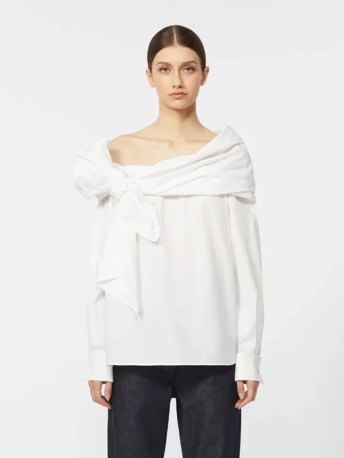 Cotton blouse with stole, optical white