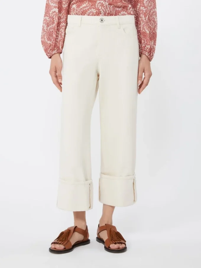 Cotton bull trousers with turn-ups, ecru Cotton bull trousers with turn-ups, ecru