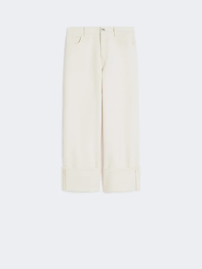 Cotton bull trousers with turn-ups, ecru Cotton bull trousers with turn-ups, ecru