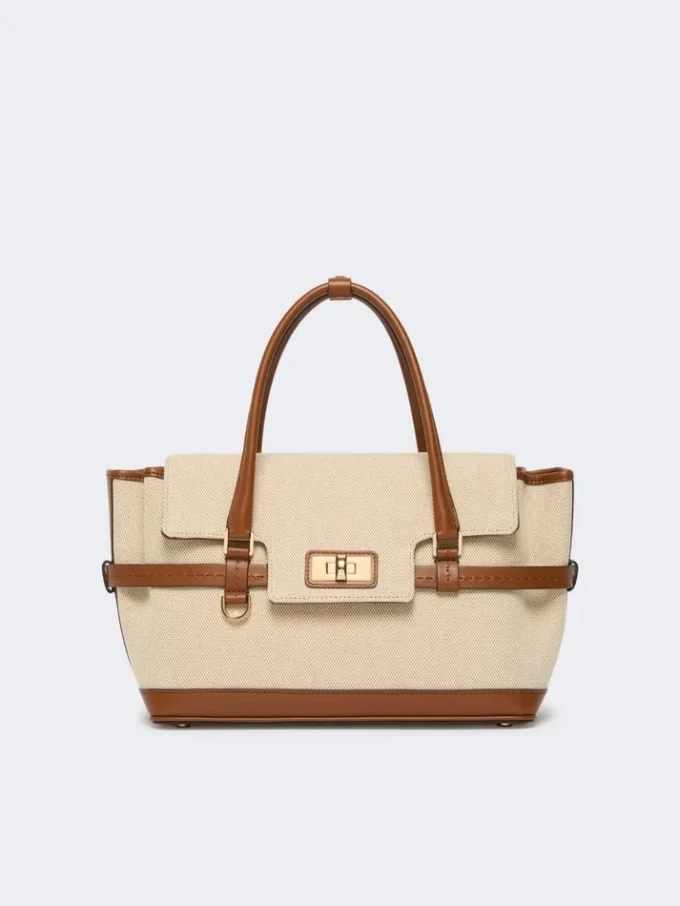 Cotton canvas and leather handbag, powder Cotton canvas and leather handbag, powder