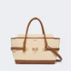 Cotton canvas and leather handbag, powder Cotton canvas and leather handbag, powder