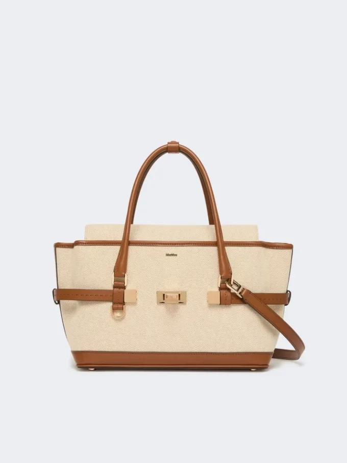 Cotton canvas and leather handbag, powder Cotton canvas and leather handbag, powder