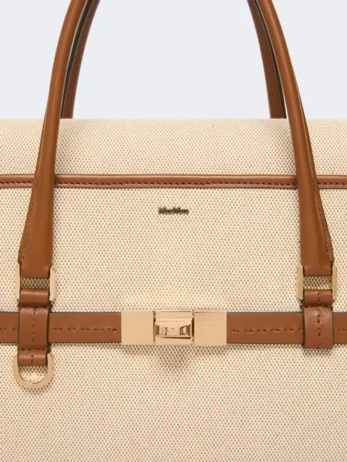 Cotton canvas and leather handbag, powder Cotton canvas and leather handbag, powder