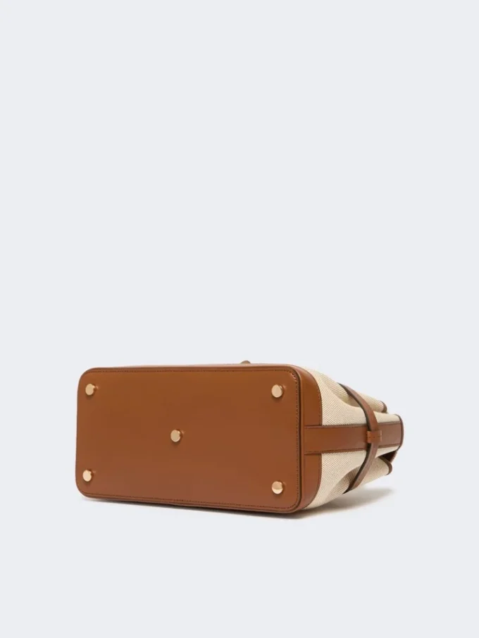 Cotton canvas and leather handbag, powder Cotton canvas and leather handbag, powder