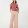 Cotton canvas wide-leg trousers, pink