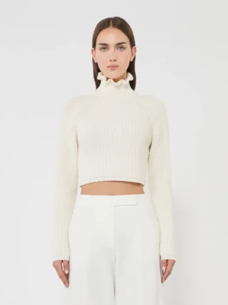 Cotton cordonnet cropped jumper, white