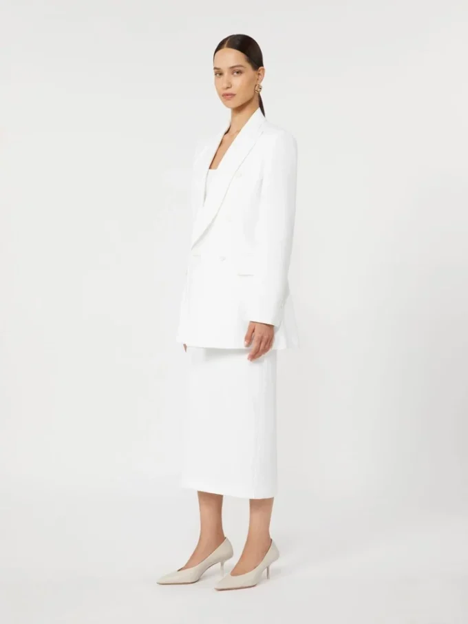 Technical jersey pencil skirt, optical white