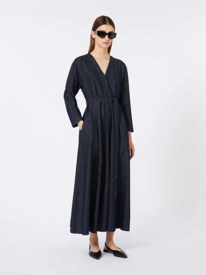Cotton denim dress with belt, ultramarine Cotton denim dress with belt, ultramarine