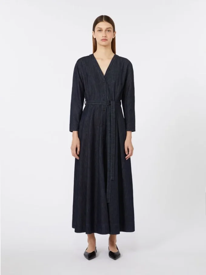 Cotton denim dress with belt, ultramarine Cotton denim dress with belt, ultramarine