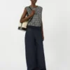 Cotton denim wide-leg jeans, navy