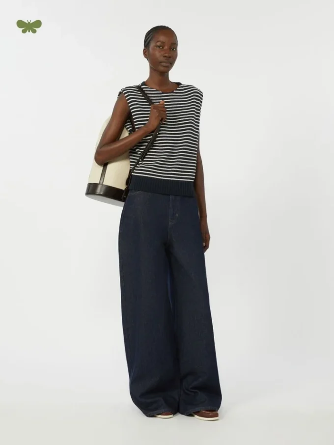 Cotton denim wide-leg jeans, navy