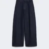 Cotton denim wide-leg jeans, navy