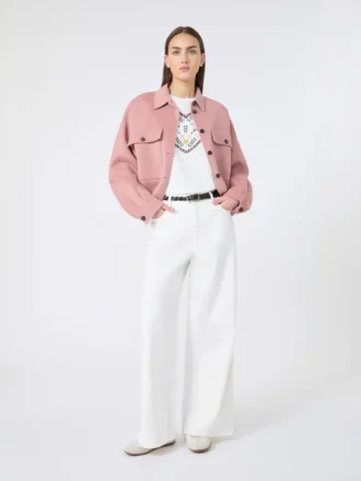 Cotton drill wide-leg trousers, white