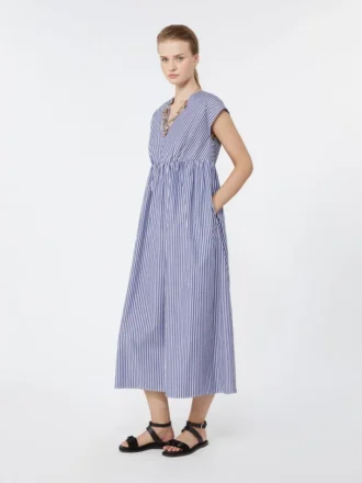 Cotton-poplin a-line dress, navy