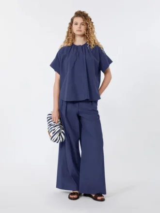 Cotton poplin crew-neck shirt, navy