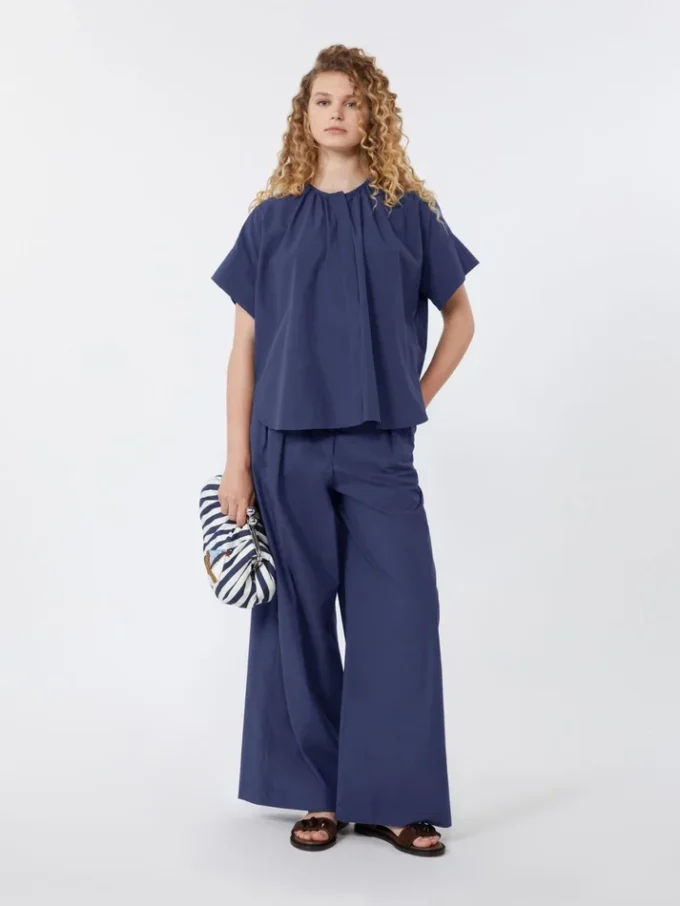 Cotton poplin crew-neck shirt, navy
