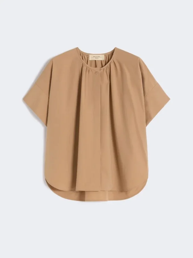 Cotton poplin crew-neck shirt, tobacco Cotton poplin crew-neck shirt, tobacco