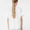 Cotton poplin crew-neck shirt, white