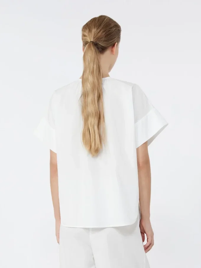 Cotton poplin crew-neck shirt, white