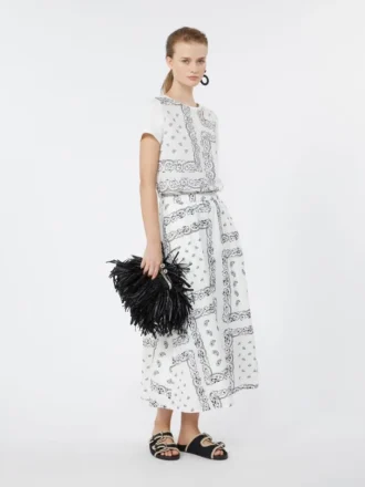 Cotton-poplin midi skirt, white