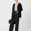 Cotton satin baggy trousers, navy
