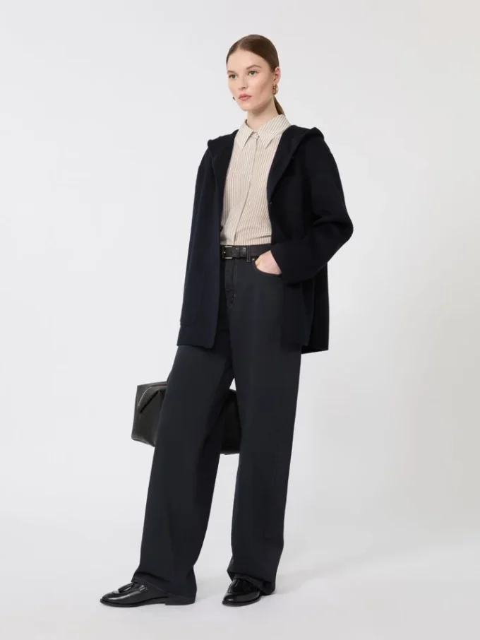 Cotton satin baggy trousers, navy