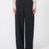 Cotton satin baggy trousers, navy