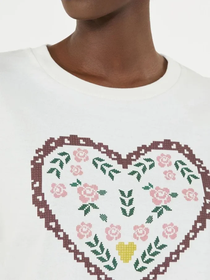 Cotton t-shirt with graphic print, white