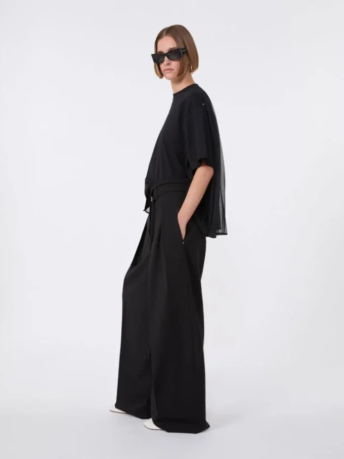 Cotton t-shirt with pleated back, black