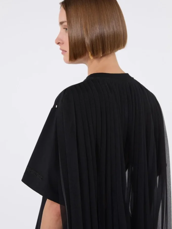 Cotton t-shirt with pleated back, black