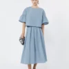 Cotton taffeta cropped blouse, light blue