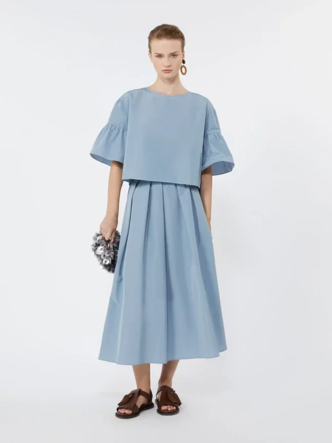 Cotton taffeta cropped blouse, light blue