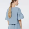 Cotton taffeta cropped blouse, light blue
