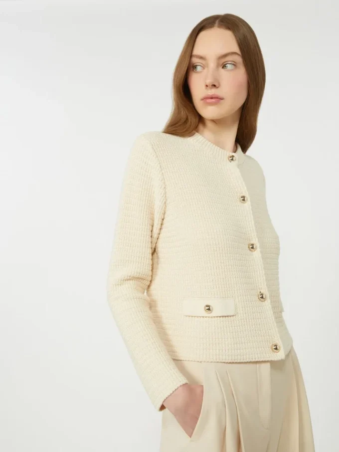 Cropped cotton cardigan, ecru