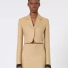 Cropped jacket in linen twill, camel