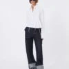 Cropped poplin shirt with asymmetrical pleats, optical white