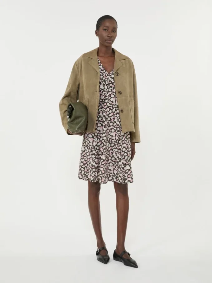 Cropped suede jacket, mud