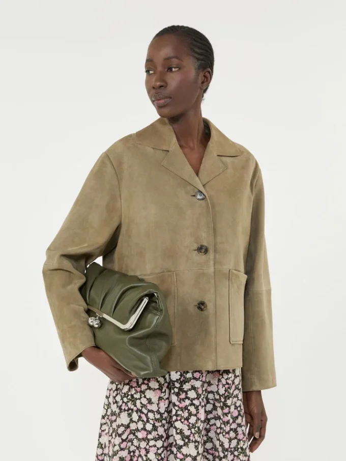 Cropped suede jacket, mud