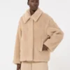 Cropped teddy coat in alpaca and wool, albino Cropped teddy coat in alpaca and wool, albino
