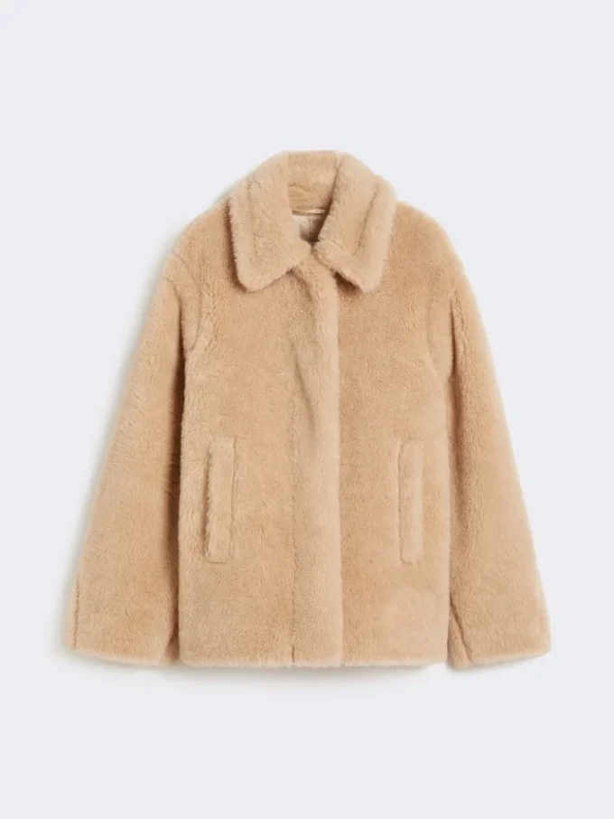 Cropped teddy coat in alpaca and wool, albino Cropped teddy coat in alpaca and wool, albino