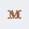 Crystal-adorned monogram brooch, red