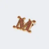Crystal-adorned monogram brooch, red