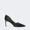 Crystal-adorned satin court shoes, black