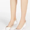 Crystal-adorned satin court shoes, ivory