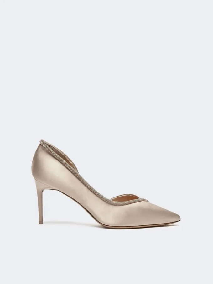 Crystal-adorned satin court shoes, make up nude