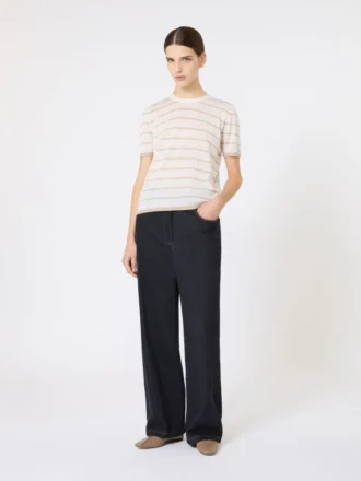 Denim-effect jersey trousers, ultramarine