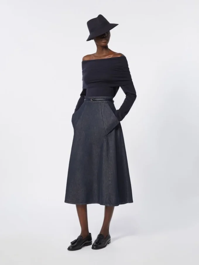 Denim-look cotton midi skirt, midnightblue Denim-look cotton midi skirt, midnightblue